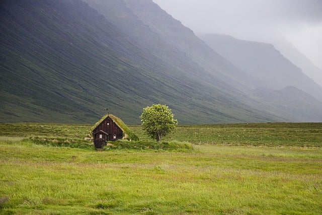 House in open grassland